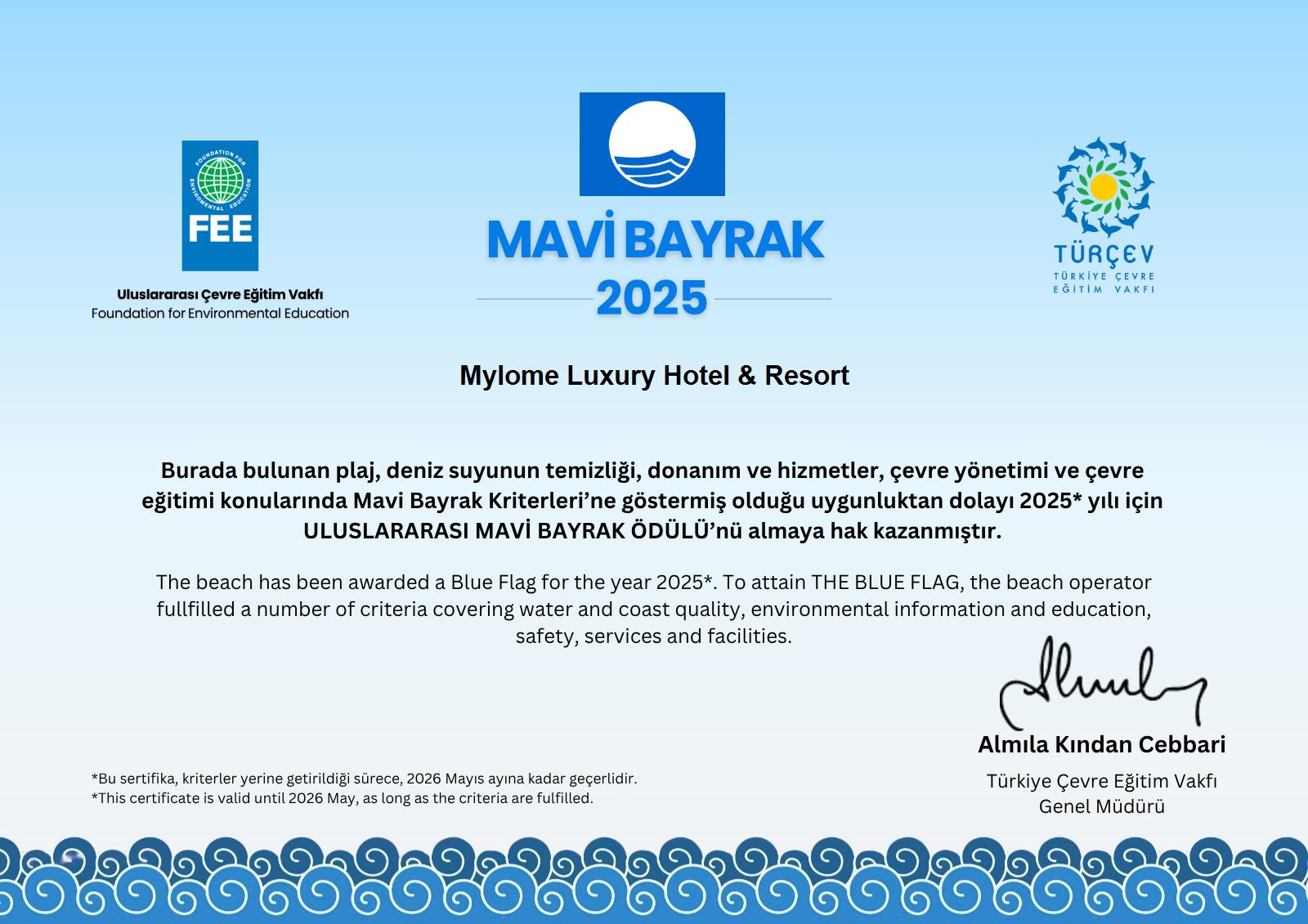 Mylome_Luxury_Hotel__Resort_Mavi Bayrak Sertifika 2025 Tesis